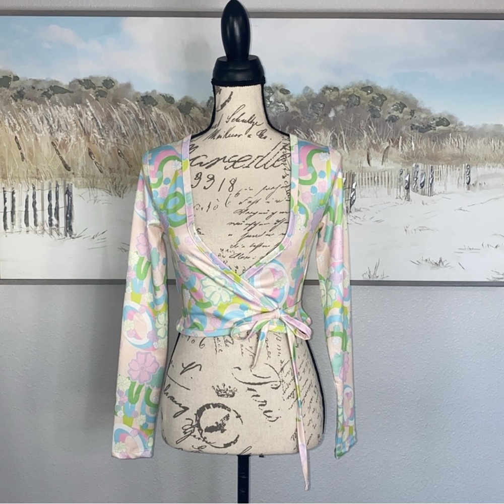 NWT💕Dolls Kill NGOrder New Girl Order Groovy Floral Wrap Crop Top Size 10 🌸💚